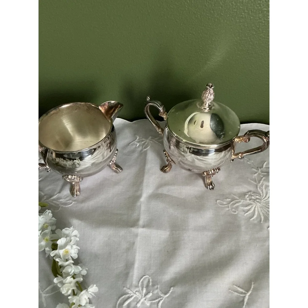 Sheridan Silver on Copper Cream and Sugar Set Taunton Silversmiths Lion Paw Feet